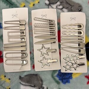 24pc. Silver Hair Clip Set with Star Designs
